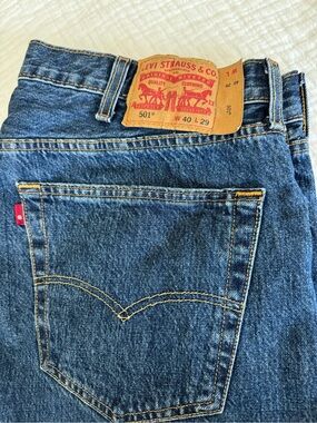 Levi's 501 button fly Denim Jeans in Dark Blue with Yellow Stitching